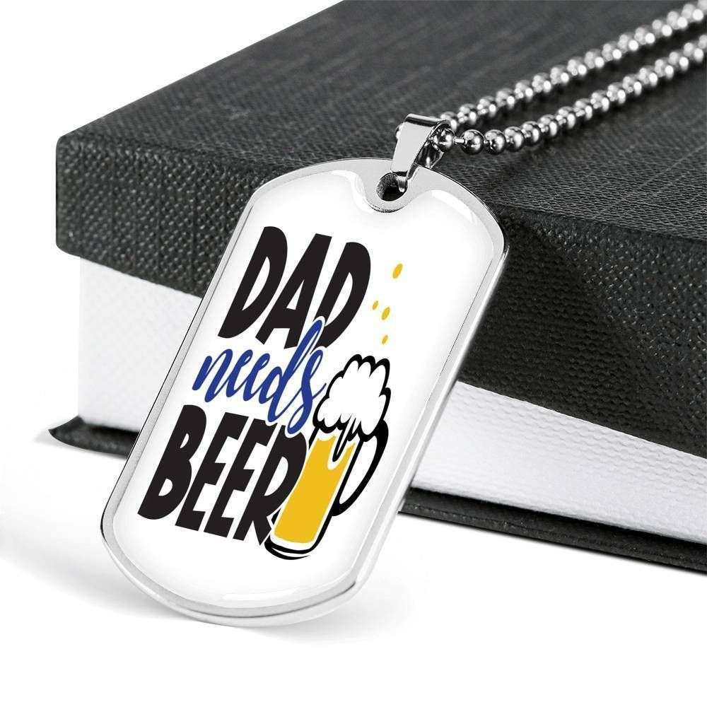 Dad Dog Tag Custom Picture Father’S Day, Dad Needs Beer Funny Dog Tag Necklace For Dad Father's Day Rakva
