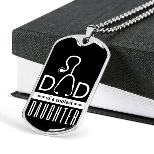 Dad Dog Tag Custom Picture Father’S Day, Dad Of Coolest Daughter Dog Tag Necklace For Doctor Dad Father's Day Rakva