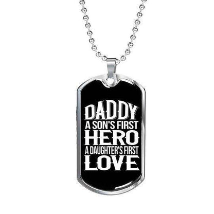 Dad Dog Tag Custom Picture Father’S Day, Daddy A Son’S First Hero A Daughter’S First Love Dog Tag Necklace For Dad Father's Day Rakva