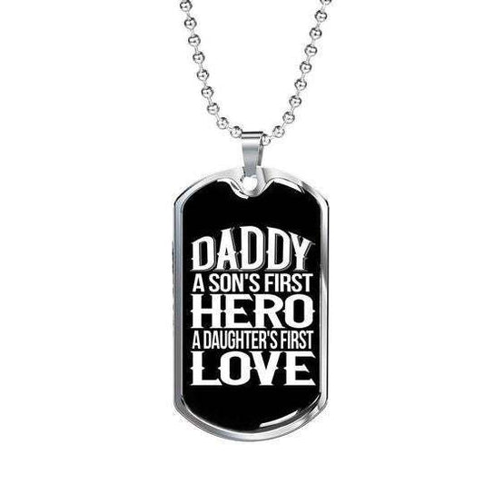 Dad Dog Tag Custom Picture Father’S Day, Daddy A Son’S First Hero A Daughter’S First Love Dog Tag Necklace For Dad Father's Day Rakva