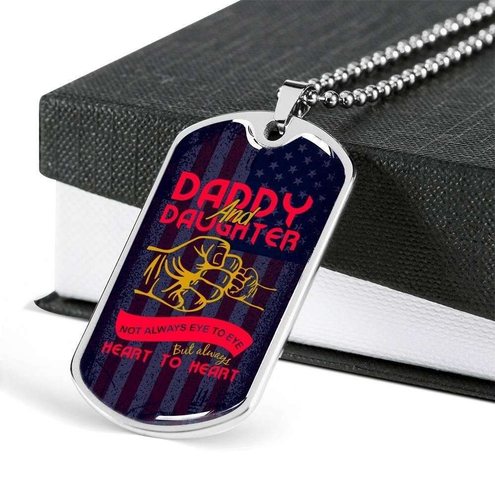 Dad Dog Tag Custom Picture Father’S Day, Daddy And Daughter Always Heart To Heart Dog Tag Necklace For Family Father's Day Rakva