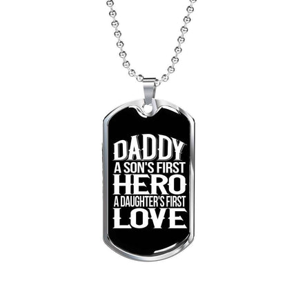 Dad Dog Tag Custom Picture Father’S Day, Daddy Is A Son’S First Hero Dog Tag Necklace Giving Family Father's Day Rakva