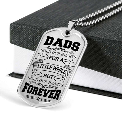 Dad Dog Tag Custom Picture Father’S Day, Dads Hold Our Hearts Forever Dog Tag Necklace Gift For Dad Father's Day Rakva