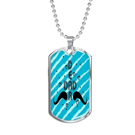 Dad Dog Tag Custom Picture Father’S Day, Dear Dad Blue Stripes Dog Tag Necklace For Men Father's Day Rakva