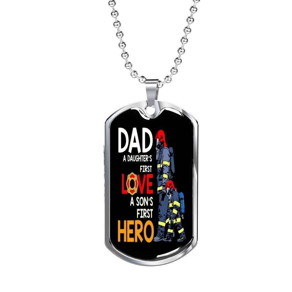 Dad Dog Tag Custom Picture, Father’S Day Dog Tag Firefighter Dad A Daughter’S First Love A Son’S First Hero Dog Tag Necklace Father's Day Rakva