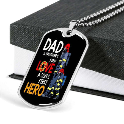 Dad Dog Tag Custom Picture, Father’S Day Dog Tag Firefighter Dad A Daughter’S First Love A Son’S First Hero Dog Tag Necklace Father's Day Rakva