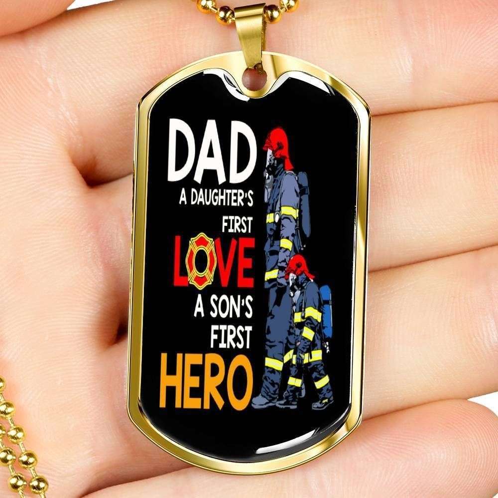 Dad Dog Tag Custom Picture, Father’S Day Dog Tag Firefighter Dad A Daughter’S First Love A Son’S First Hero Dog Tag Necklace Father's Day Rakva