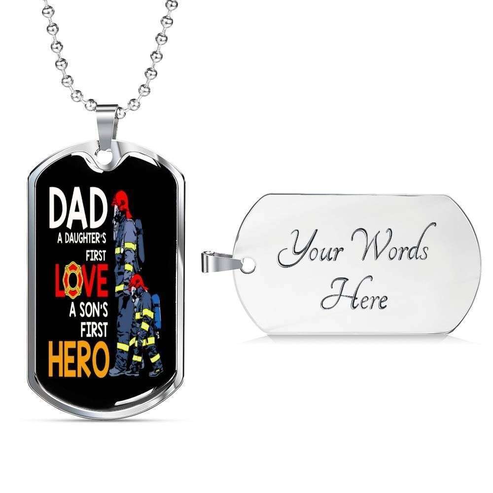 Dad Dog Tag Custom Picture, Father’S Day Dog Tag Firefighter Dad A Daughter’S First Love A Son’S First Hero Dog Tag Necklace Father's Day Rakva