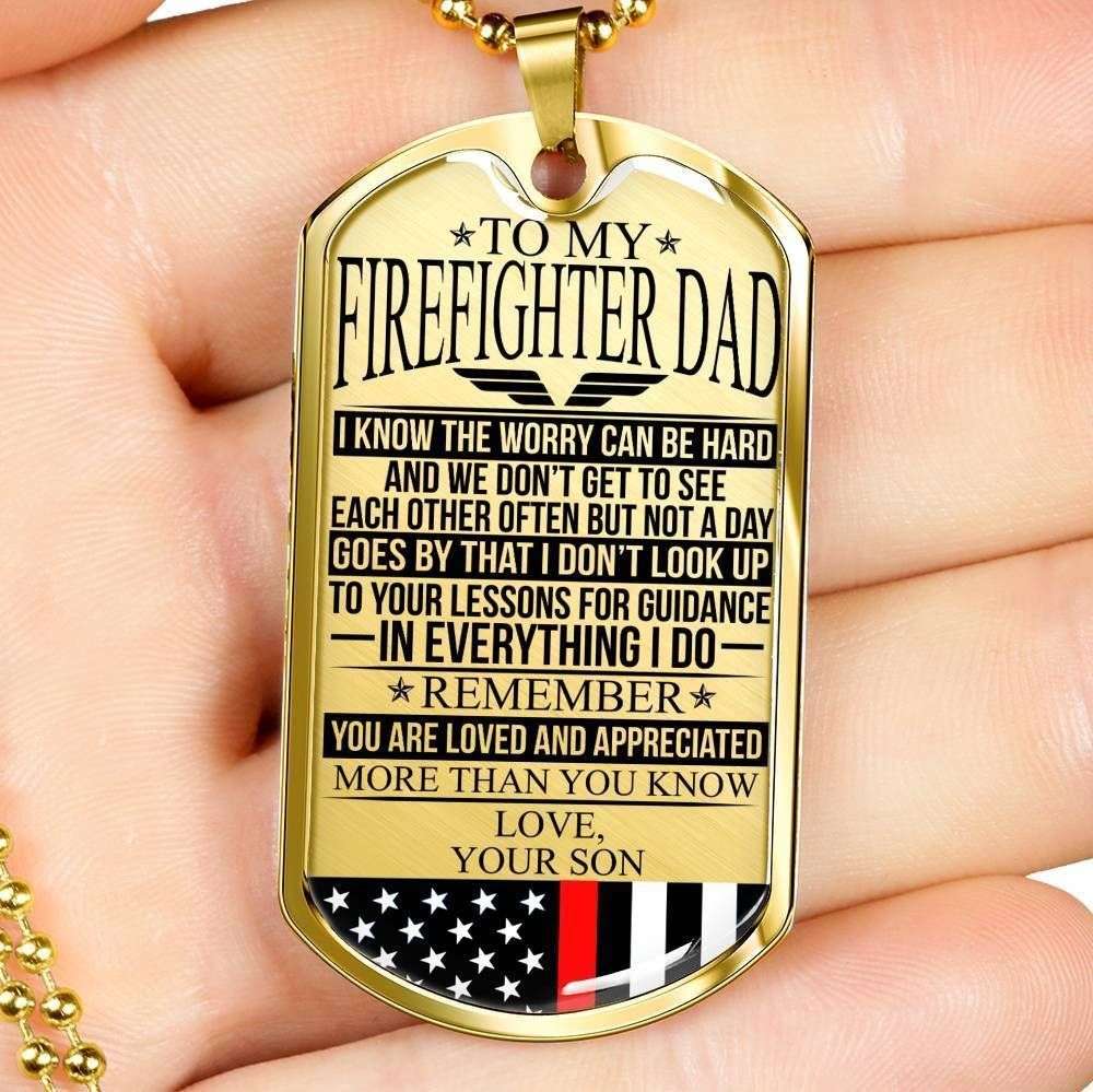 Dad Dog Tag Custom Picture, Father’S Day Dog Tag Firefighter’S Dad “ The Worry “ Dog Tag Necklace Custom Engraved Father's Day Rakva