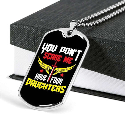 Dad Dog Tag Custom Picture, Father’S Day Dog Tag For Dad’S Have 4 Princesses Engraved Dog Tag Necklace You Don’T Scare Me Father's Day Rakva