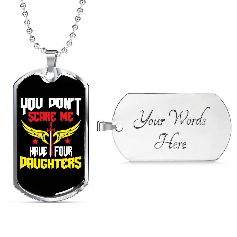 Dad Dog Tag Custom Picture, Father’S Day Dog Tag For Dad’S Have 4 Princesses Engraved Dog Tag Necklace You Don’T Scare Me Father's Day Rakva