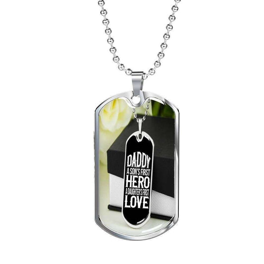 Dad Dog Tag Custom Picture, Father’S Day Dog Tag For Father Dog Tag Necklace Silver Necklace A Father Is A Real Hero Father's Day Rakva