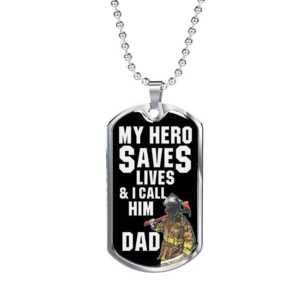 Dad Dog Tag Custom Picture, Father’S Day Dog Tag For The Fireman Dad My Hero Save Lives Dog Tag Necklace Father's Day Rakva