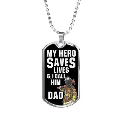 Dad Dog Tag Custom Picture, Father’S Day Dog Tag For The Fireman Dad My Hero Save Lives Dog Tag Necklace Father's Day Rakva