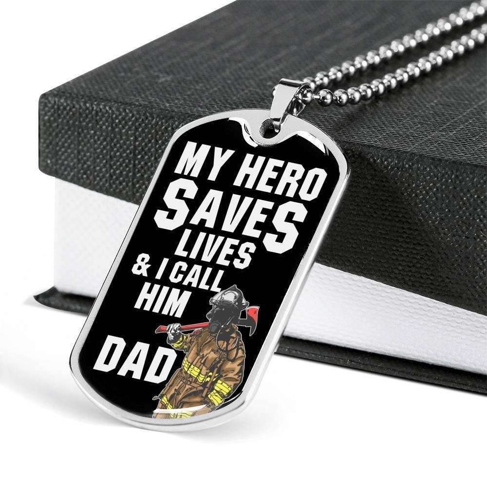 Dad Dog Tag Custom Picture, Father’S Day Dog Tag For The Fireman Dad My Hero Save Lives Dog Tag Necklace Father's Day Rakva