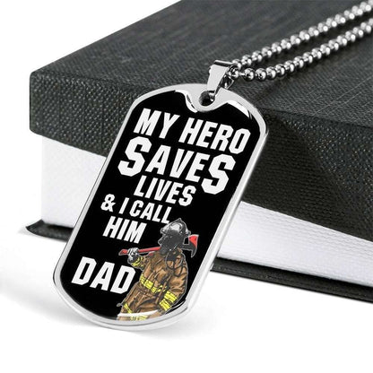 Dad Dog Tag Custom Picture, Father’S Day Dog Tag For The Fireman Dad My Hero Save Lives Dog Tag Necklace Father's Day Rakva