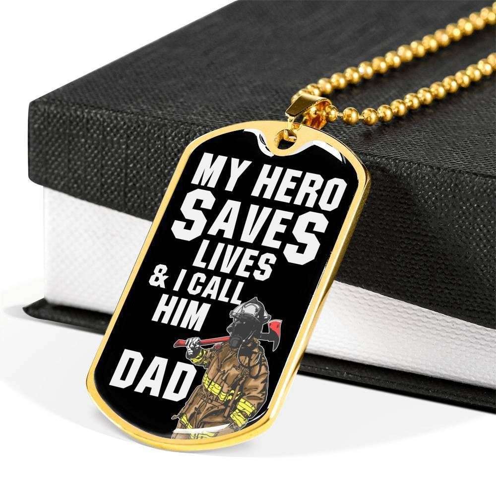 Dad Dog Tag Custom Picture, Father’S Day Dog Tag For The Fireman Dad My Hero Save Lives Dog Tag Necklace Father's Day Rakva