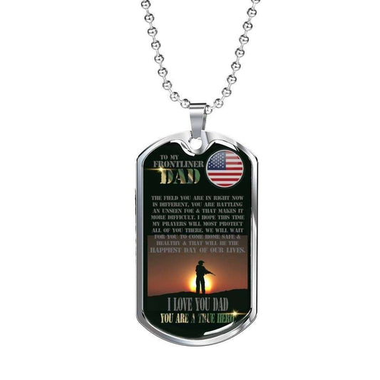 Dad Dog Tag Custom Picture, Father’S Day Dog Tag For Us Frontliner Dad Dog Tag Necklace Silver Necklace You’Re A True Hero Father's Day Rakva