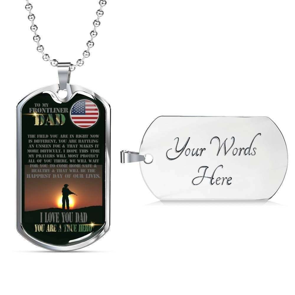 Dad Dog Tag Custom Picture, Father’S Day Dog Tag For Us Frontliner Dad Dog Tag Necklace Silver Necklace You’Re A True Hero Father's Day Rakva