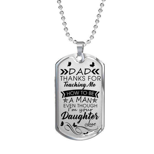 Dad Dog Tag Custom Picture, Father’S Day Dog Tag Giving Dad Thanks For Teaching Me Everything Dog Tag Necklace Father's Day Rakva