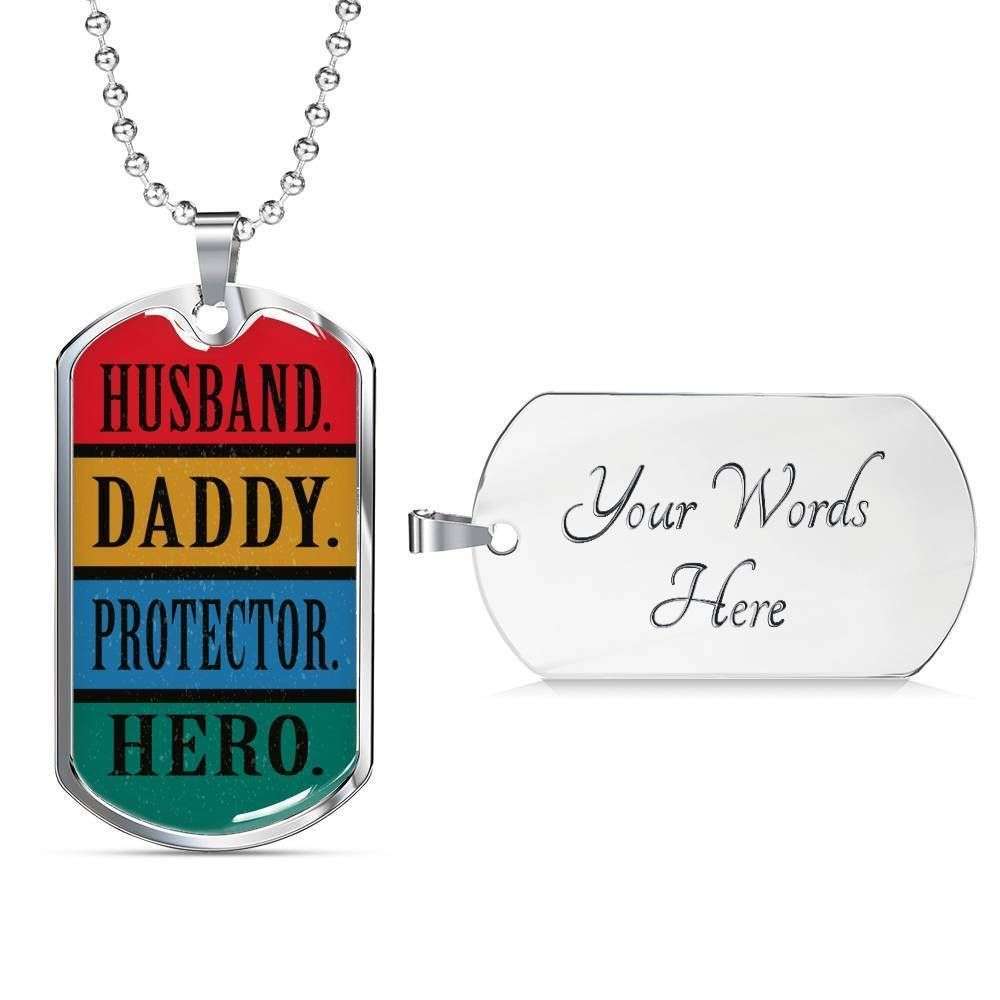 Dad Dog Tag Custom Picture, Father’S Day Dog Tag Husband Daddy Protector Hero Dog Tag Necklace For Dad Father's Day Rakva