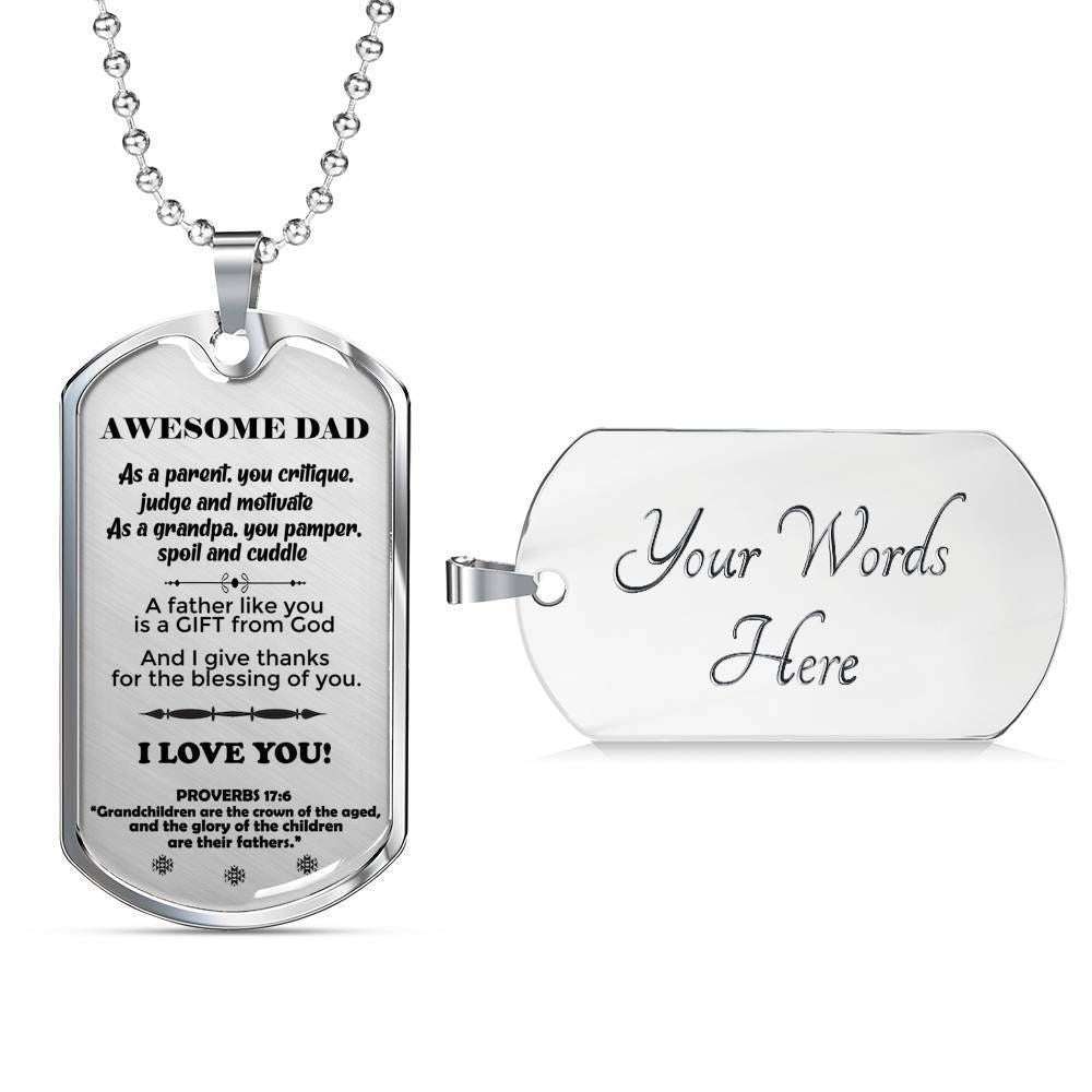 Dad Dog Tag Custom Picture, Father’S Day Dog Tag I Give Thanks For Blessing Of You Dog Tag Necklace For Awesome Dad Father's Day Rakva