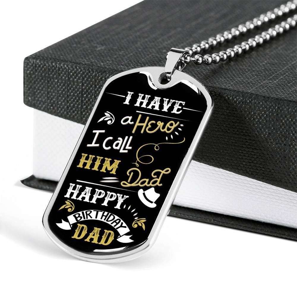Dad Dog Tag Custom Picture, Father’S Day Dog Tag I Have A Hero Dad Birthday Giving Dad Dog Tag Necklace Father's Day Rakva