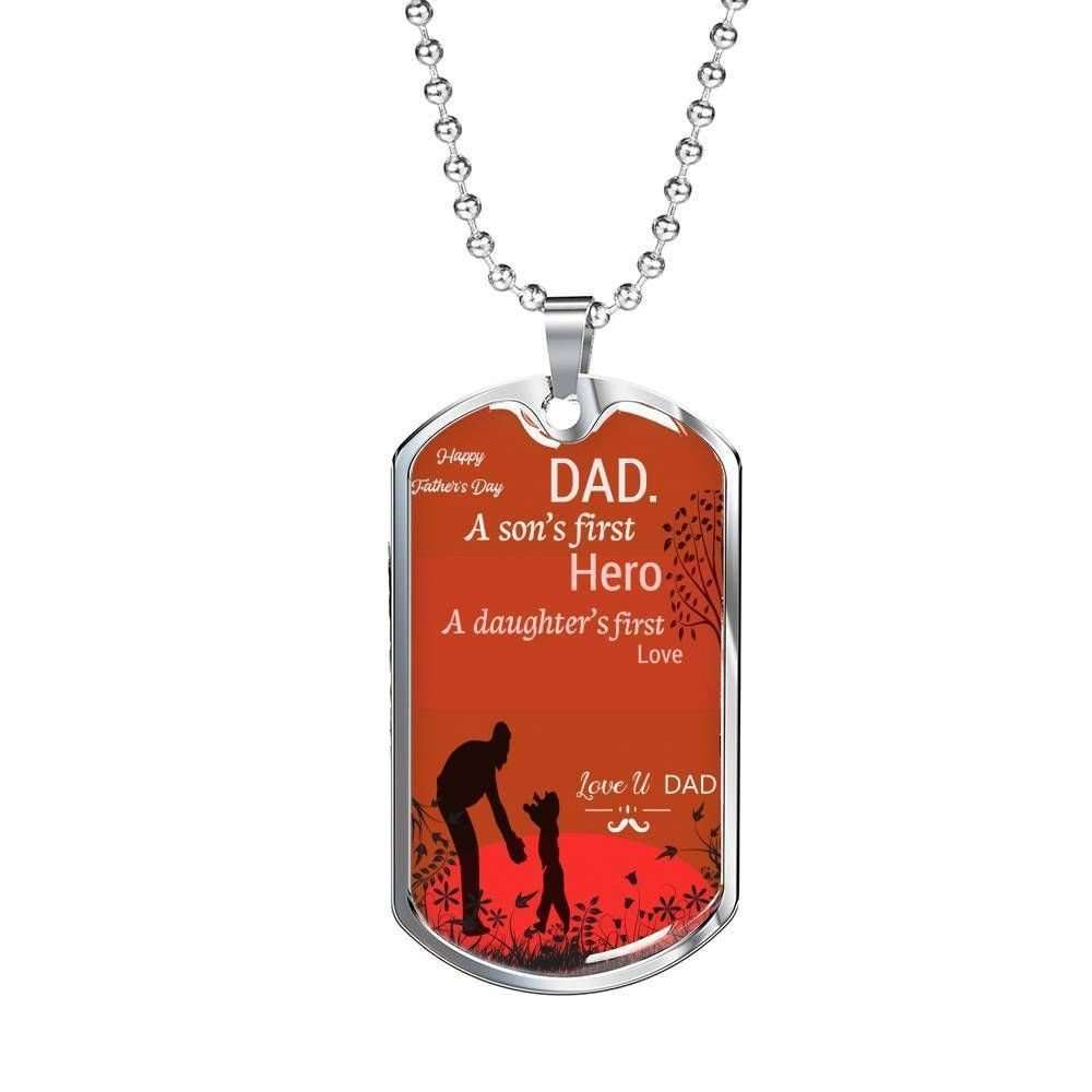 Dad Dog Tag Custom Picture Father’S Day, Dog Tag Necklace For Dad A Son First Hero A Daughter’S First Love Father's Day Rakva