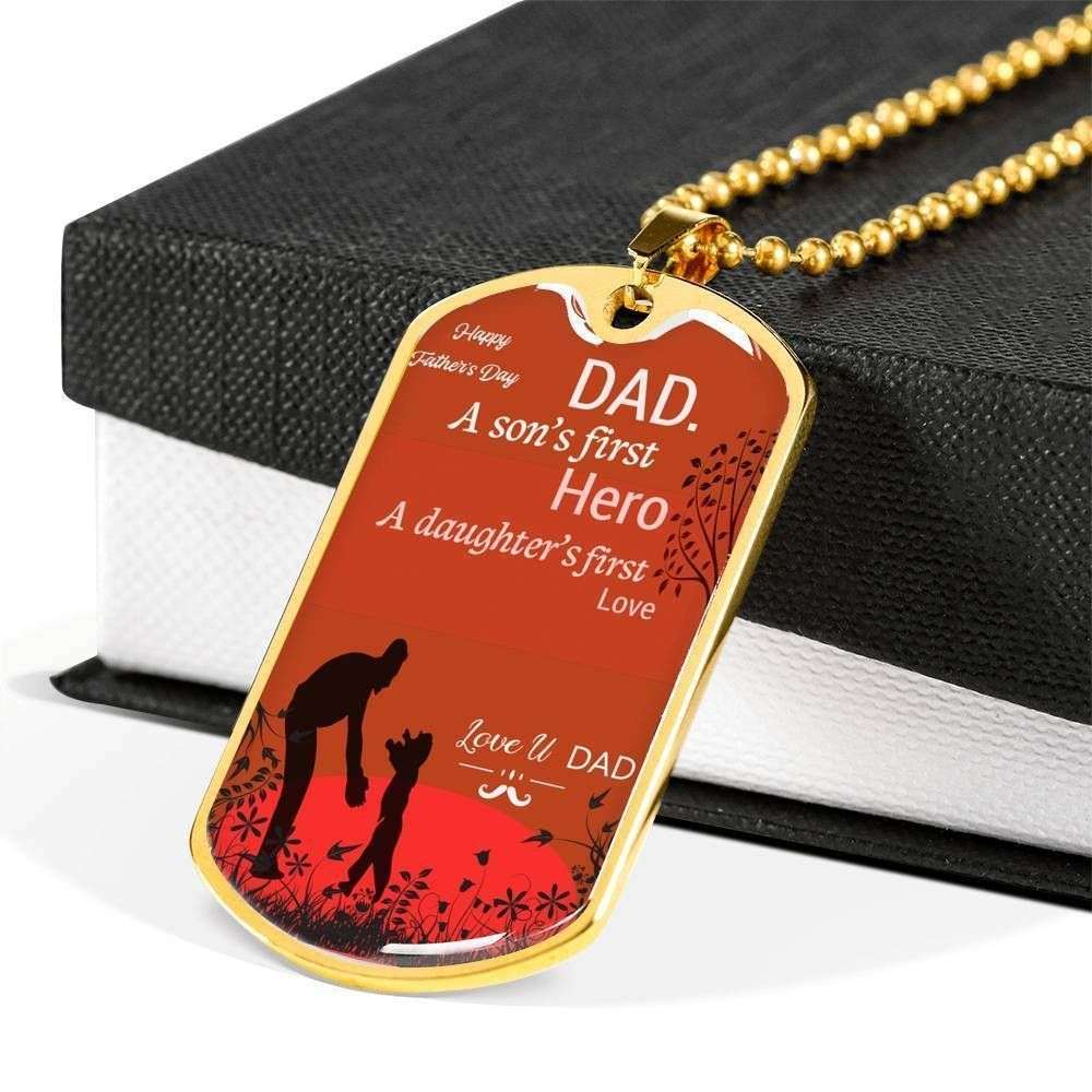 Dad Dog Tag Custom Picture Father’S Day, Dog Tag Necklace For Dad A Son First Hero A Daughter’S First Love Father's Day Rakva