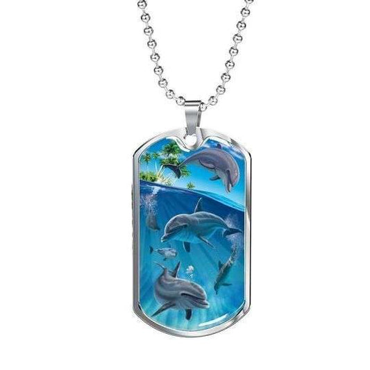 Dad Dog Tag Custom Picture Father’S Day, Dolphins And Friends Dog Tag Necklace For Daddy Father's Day Rakva
