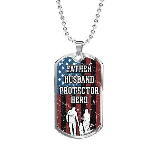 Dad Dog Tag Custom Picture Father’S Day, Father Husband Protector Hero Patriotic Dog Tag Necklace For Dad V1 Father's Day Rakva