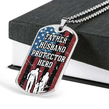Dad Dog Tag Custom Picture Father’S Day, Father Husband Protector Hero Patriotic Dog Tag Necklace For Dad V1 Father's Day Rakva
