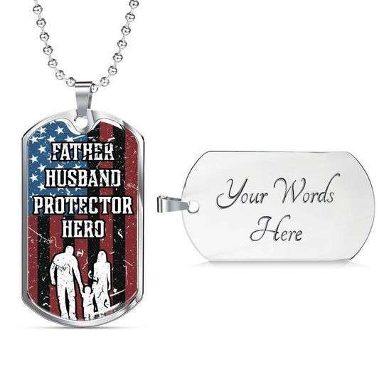 Dad Dog Tag Custom Picture Father’S Day, Father Husband Protector Hero Patriotic Dog Tag Necklace For Dad V1 Father's Day Rakva