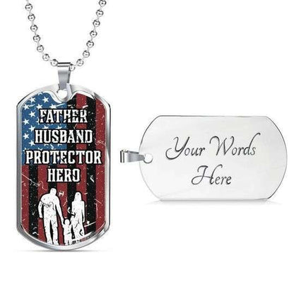 Dad Dog Tag Custom Picture Father’S Day, Father Husband Protector Hero Patriotic Dog Tag Necklace For Dad V1 Father's Day Rakva