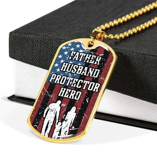 Dad Dog Tag Custom Picture Father’S Day, Father Husband Protector Hero Patriotic Dog Tag Necklace For Dad V1 Father's Day Rakva