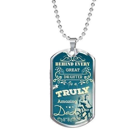 Dad Dog Tag Custom Picture Father’S Day, Father’S Day Behind Every Great Daughter Dog Tag Necklace For Dad Father's Day Rakva