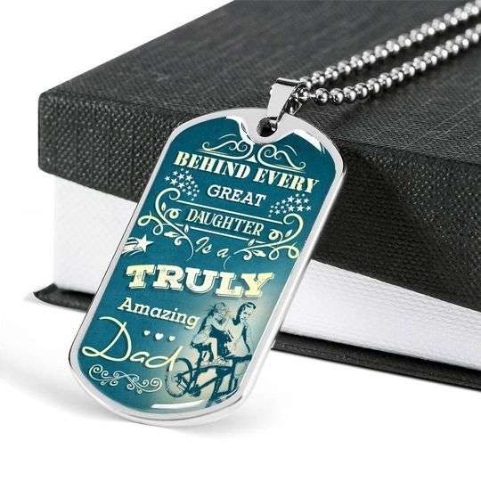 Dad Dog Tag Custom Picture Father’S Day, Father’S Day Behind Every Great Daughter Dog Tag Necklace For Dad Father's Day Rakva