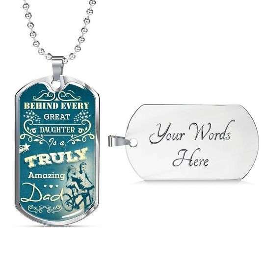 Dad Dog Tag Custom Picture Father’S Day, Father’S Day Behind Every Great Daughter Dog Tag Necklace For Dad Father's Day Rakva