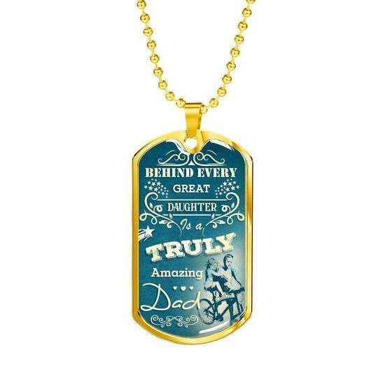 Dad Dog Tag Custom Picture Father’S Day, Father’S Day Behind Every Great Daughter Dog Tag Necklace For Dad Father's Day Rakva