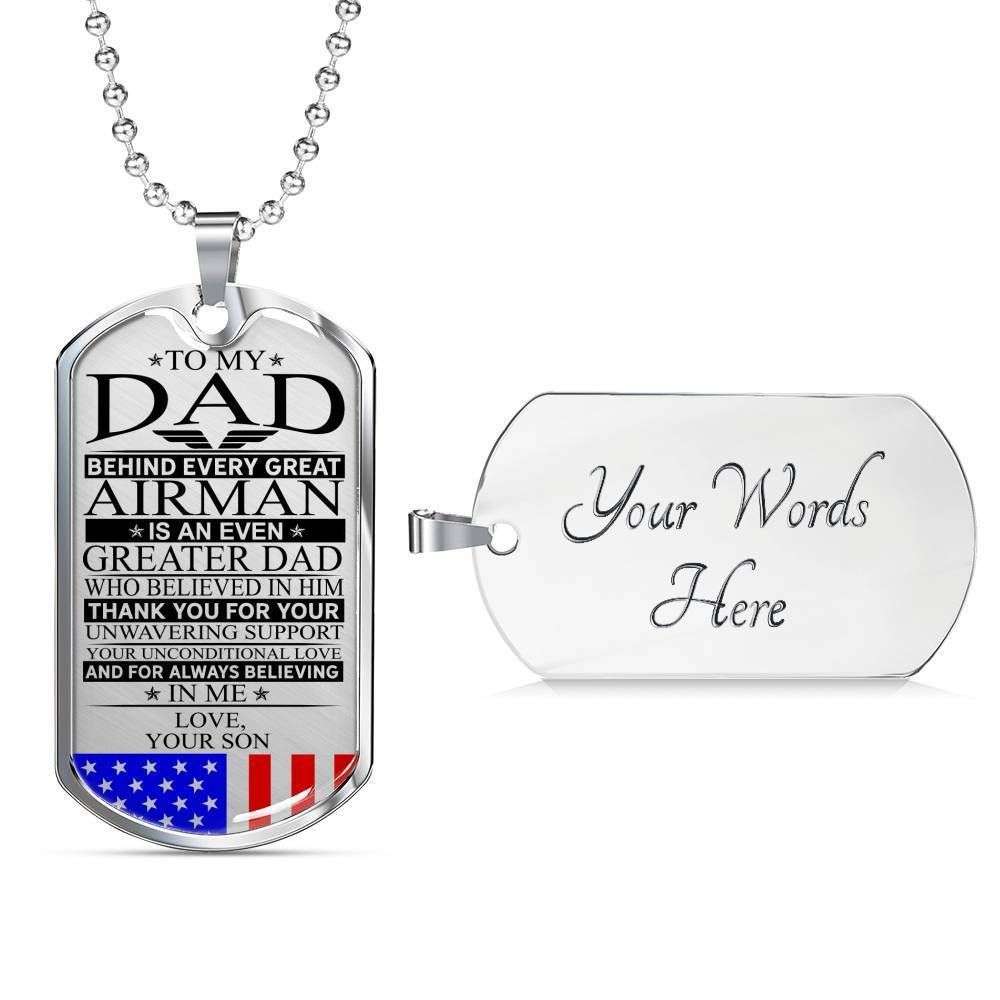 Dad Dog Tag, Custom Picture Father’S Day Gift Airman’S Dad Unconditional Love Dog Tag Military Chain Necklace Dog Tag Father's Day Rakva