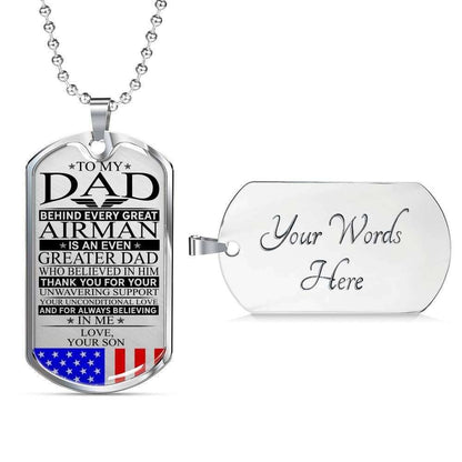 Dad Dog Tag, Custom Picture Father’S Day Gift Airman’S Dad Unconditional Love Dog Tag Military Chain Necklace Dog Tag Father's Day Rakva