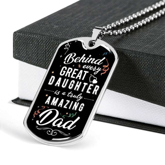 Dad Dog Tag, Custom Picture Father’S Day Gift Behind Every Great Daughter Dog Tag Military Chain Necklace Gift For Daddy Dog Tag Father's Day Rakva