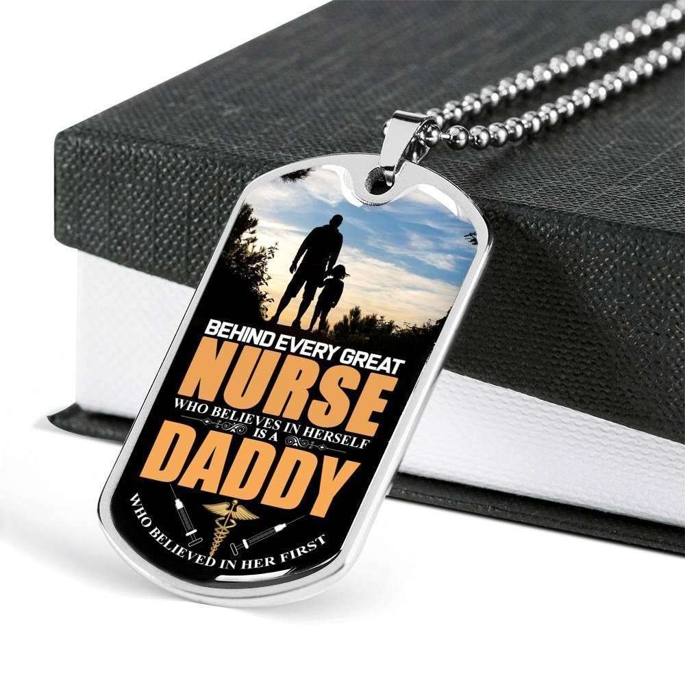 Dad Dog Tag, Custom Picture Father’S Day Gift Behind Every Great Nurse Dog Tag Military Chain Necklace Gift For Dad Dog Tag Father's Day Rakva