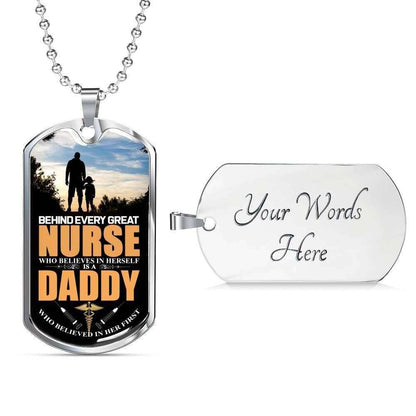 Dad Dog Tag, Custom Picture Father’S Day Gift Behind Every Great Nurse Dog Tag Military Chain Necklace Gift For Dad Dog Tag Father's Day Rakva
