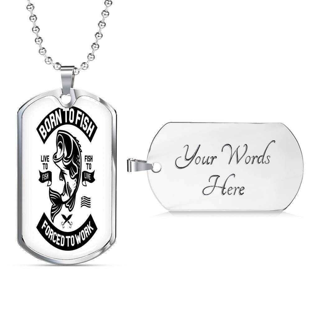 Dad Dog Tag, Custom Picture Father’S Day Gift Born To Fish Dog Tag Military Chain Necklace Dog Tag Father's Day Rakva