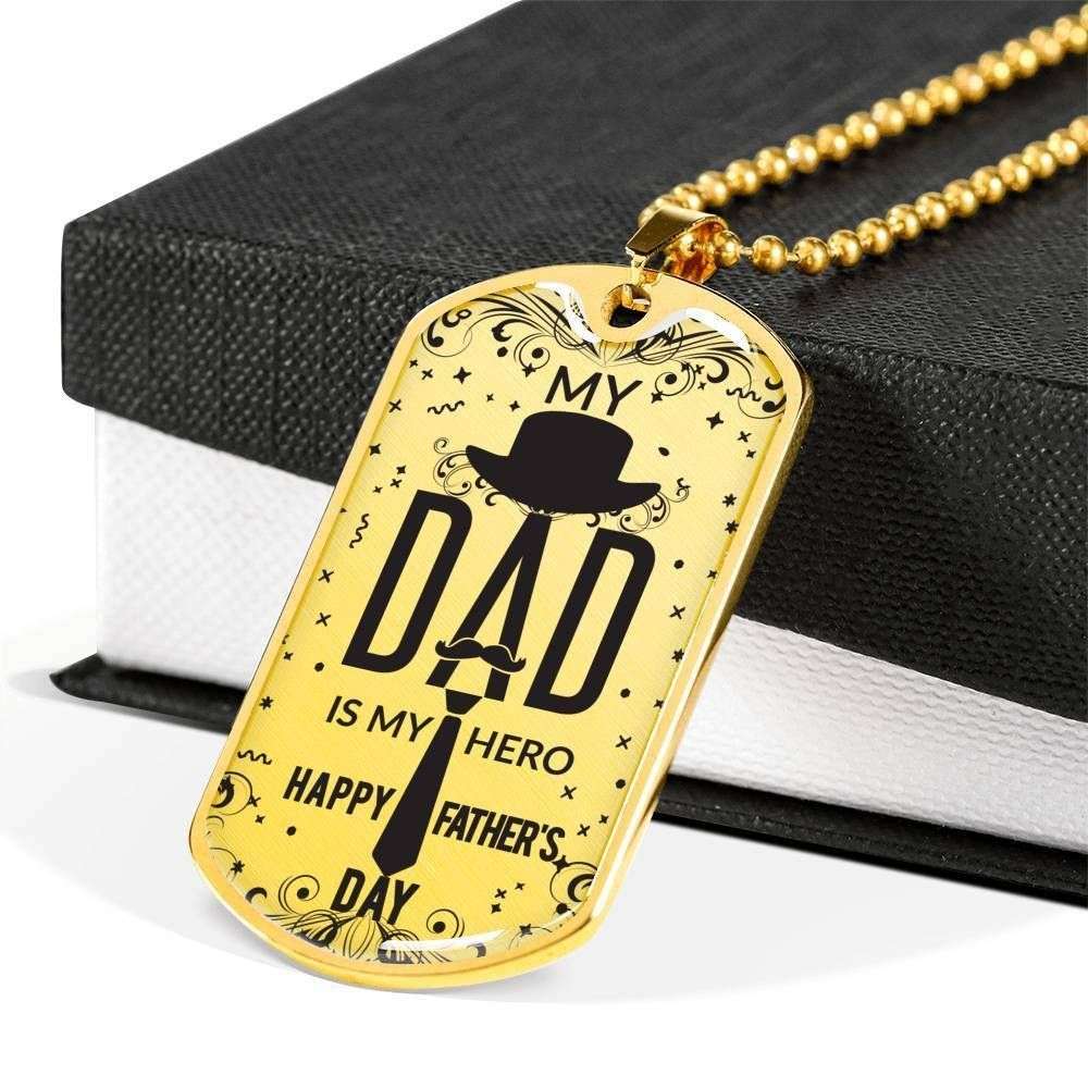 Dad Dog Tag Custom Picture Father’S Day Gift, Dad Is My Hero Dog Tag Military Chain Necklace For Dad Dog Tag Father's Day Rakva