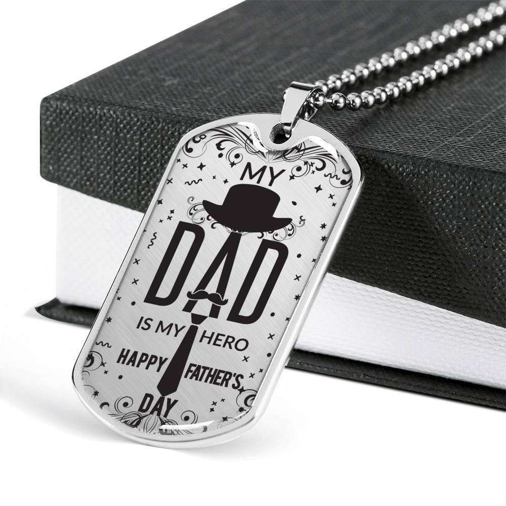 Dad Dog Tag, Custom Picture Father’S Day Gift Dad Is My Hero Dog Tag Military Chain Necklace Gift For Dad Dog Tag Father's Day Rakva
