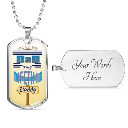 Dad Dog Tag Custom Picture Father’S Day Gift, Dad Is My Lifetime Buddy Dog Tag Military Chain Necklace Gift For Dad Dog Tag Father's Day Rakva
