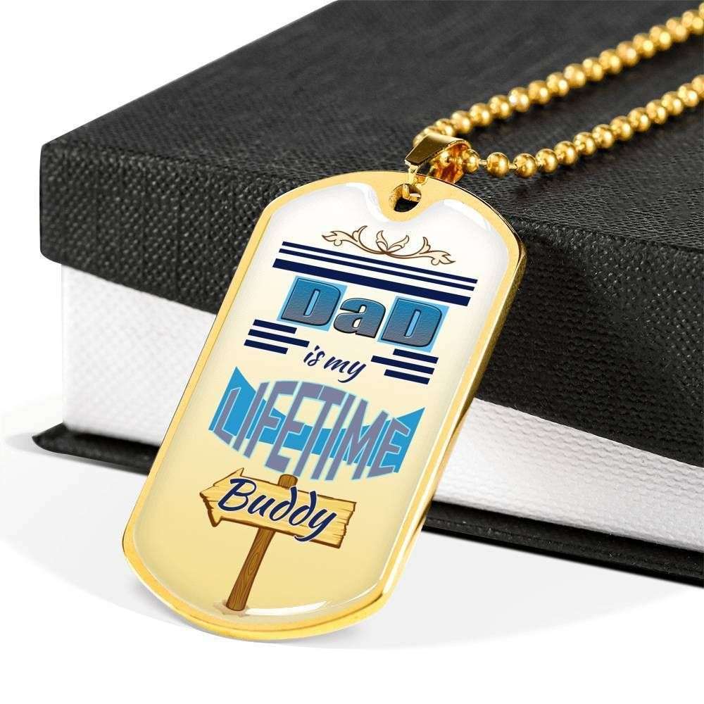 Dad Dog Tag Custom Picture Father’S Day Gift, Dad Is My Lifetime Buddy Dog Tag Military Chain Necklace Gift For Dad Dog Tag Father's Day Rakva