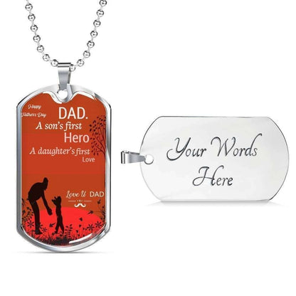 Dad Dog Tag Custom Picture Father’S Day Gift, Dog Tag Military Chain Necklace For Dad A Son First Hero A Daughter’S First Love Dog Tag Father's Day Rakva